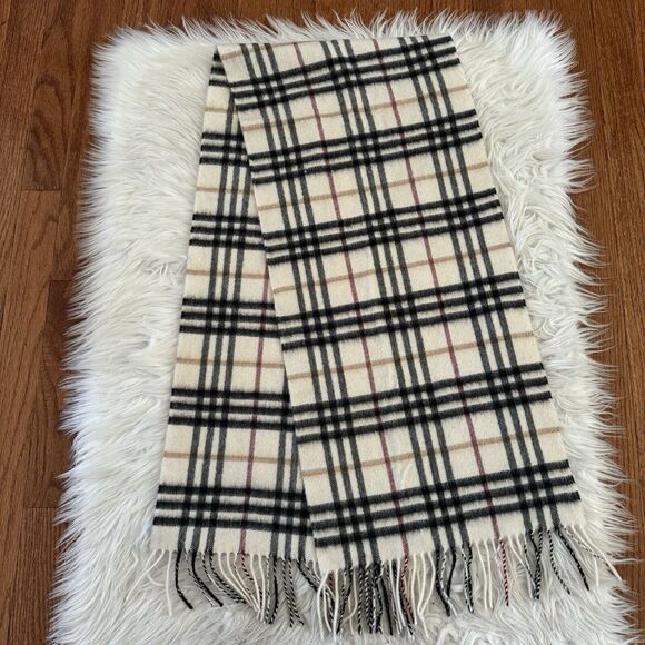 Burberry 100% Cashmere Scarf Unisex $590 Classic Nova Check Fringe Scarf Sand - Picture 9 of 11